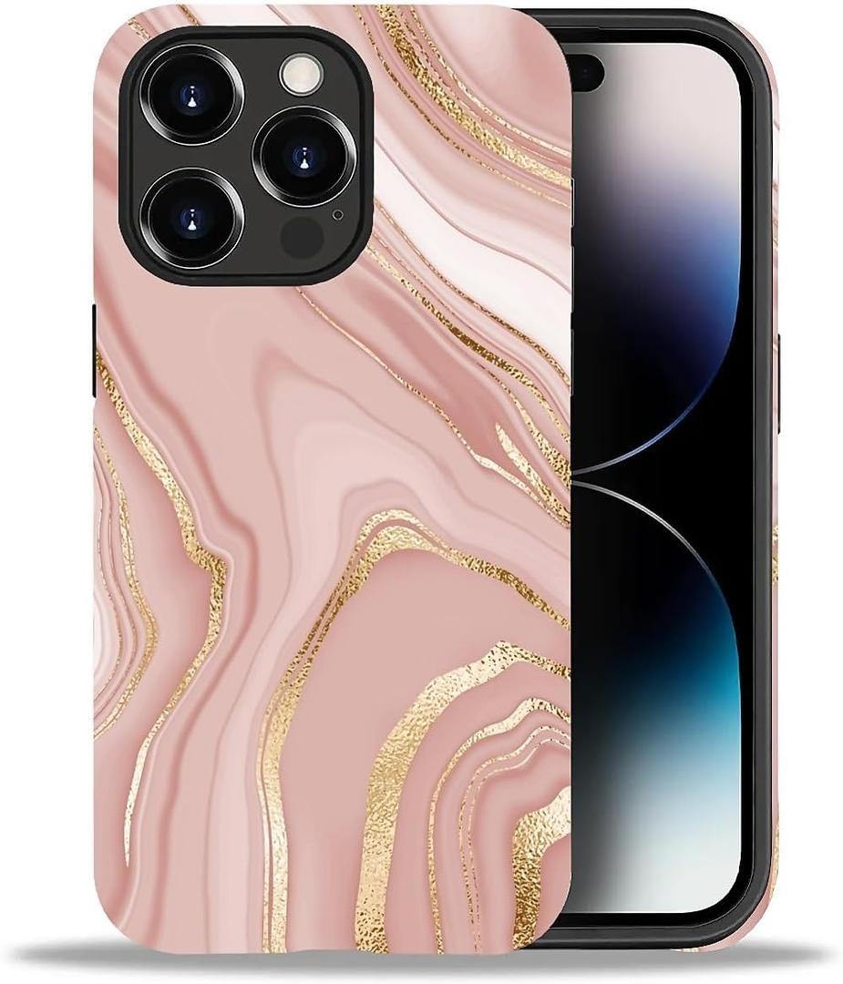Case Compatible With For IPhone 14 Pro Max, Pink Gold Marble Phone Case Drop Protection,Soft Shockproof For Girl Women Boy Men,Case For IPhone 14 Pro Max