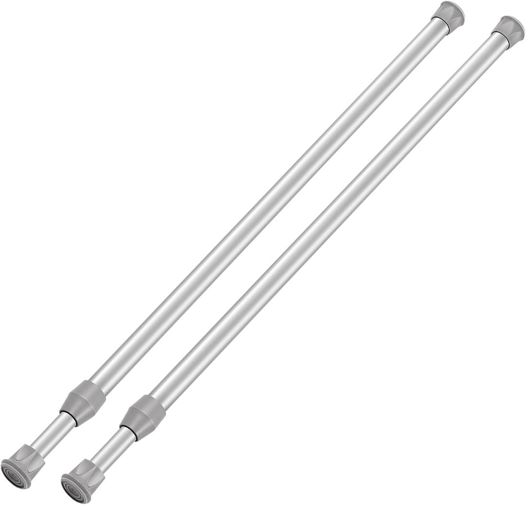 2 Pack Tension Curtain Rod 15.7-28 Inch, Small Short Adjustable Extendable Spring Loaded Rods for Windows Cabinet Blinds Closet Bedroom Kitchen Bathroom Door No Drilling, Silver