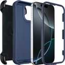 Shockproof Defender Case for iPhone 16 Pro Max with Holster, Heavy Duty Rugged with Stand, for Protective Phone Case iPhone 16 Pro Max Case Blue