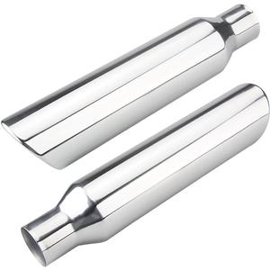 2.5 Inch Inlet Exhaust Tip,2.5" Inlet x 4" Outlet x 18" Overall Length Weld On Universal Stainless Steel Polished Diesel Exhaust Tailpipe Tip 2 Pcs