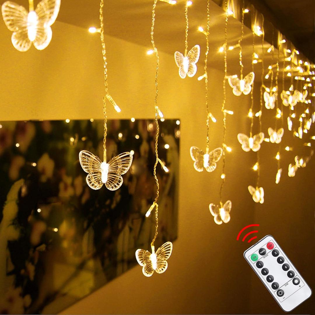 Butterfly Curtain Lights, 4.9ft 48 LED USB Window Fairy Lights 10 Butterflies 8 Modes Firefly Twinkle Timer String Lights with Remote for Room Bedroom Wall Ceiling Party Wedding Christmas