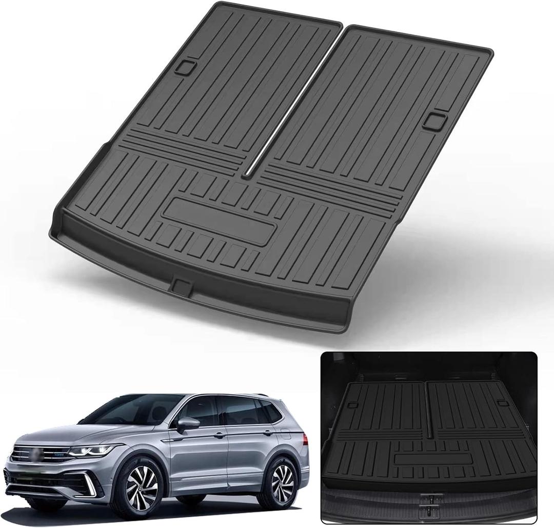 Cargo Liner for Volkswagen VW Tiguan 2018-2022 2023 2024 Behind 2nd Row (7 Seats) - Black TPO All Weather Heavy Duty Waterproof Rear Cargo Tray Trunk Floor Mat Protector