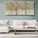 Colorful Trees Canvas Wall Art, Abstract Natural Plant Painting Decor Vintage Landscape Picture Framed Artwork Poster for Living Room, Office Home Decoration - 24" x 48"
