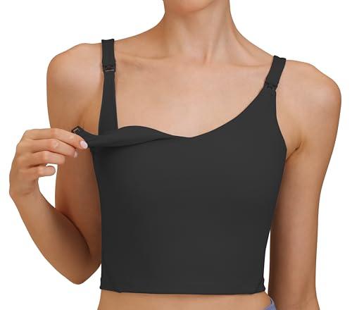 CFRTMTBB Nursing Tank Tops for Breastfeeding Nursing Sports Bras U Back Sleeveless Tank Top Workout Fitness Maternity Bra (Black,M)
