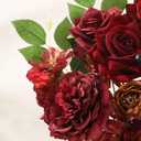 Floweroyal Artificial Flowers Combo Burgundy Flowers Mix Silk Flowers Dahlia Roses with Stems for DIY Wedding Bridal Bouquets, Baby Shower, Floral Arrangement, Table Centerpieces, Home Decorations.