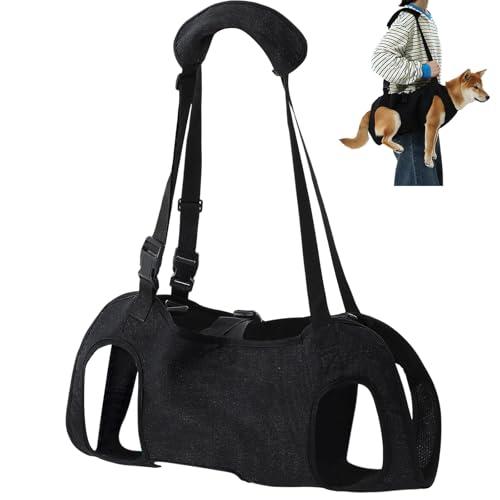 Shinylin Dog Carry Sling Emergency Backpack Pet Legs Support and Rehabilitation Dog Lift Harness Adjustable Lifting Straps Carrier for Senior Dogs Joint Injuries, Arthritis, Hiking, Skiing, Black (M)