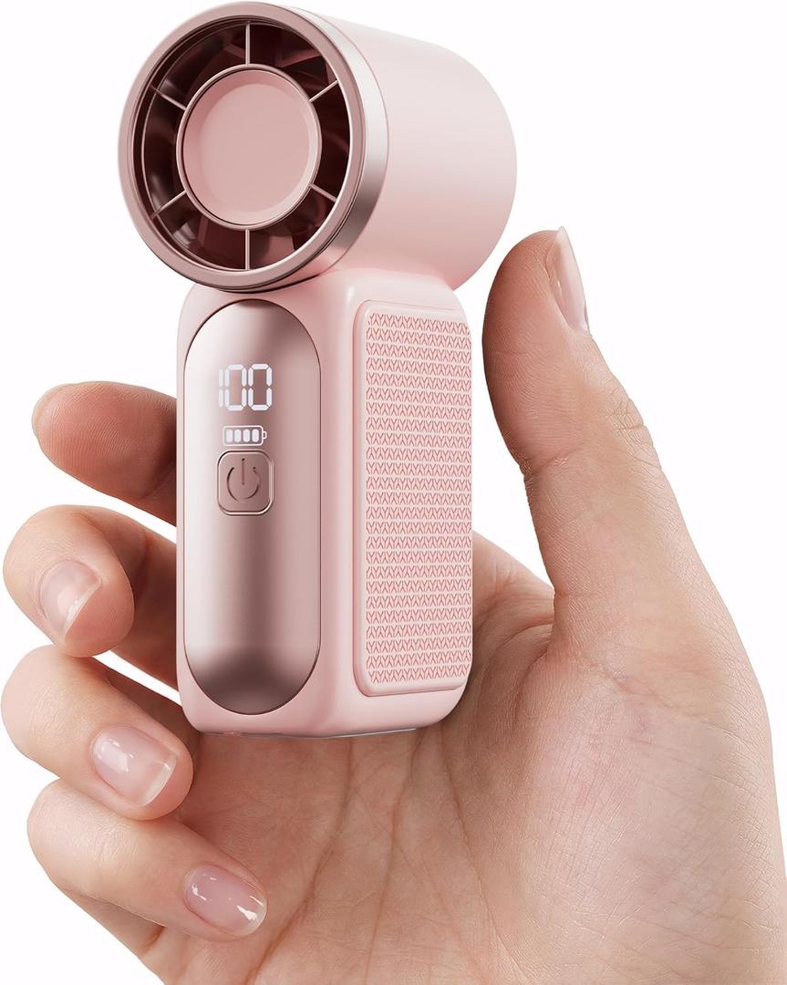Gaiatop Portable Handheld Mini Fan, 6 Speeds 16900 RPM High Velocity Personal Fan with LED Display, USB Rechargeable, Mini Fan with Lanyard for Makeup, Travel, Outdoor Fan for Women Girl Gift, Pink