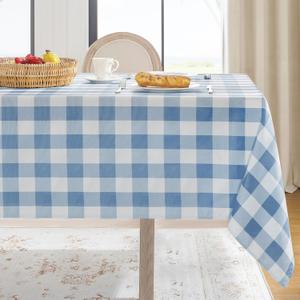 Softalker Gingham Checkered Tablecloth Rectangle - Outdoor Waterproof Buffalo Plaid Table Cloth, Stain Resistant Washable Table Cover for Picnic, Camping, Dining - Light Blue and White, 60 x 84 Inch