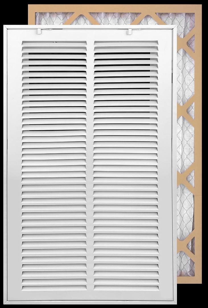 Fits 14x24 Duct Opening | Filter Included Steel Return Air Filter Grille by Handua [Removable Door] for 1-inch Filters | Vent Cover Filter Grill | White | Outer Dimensions: 16 5/8"W X 26 5/8"H