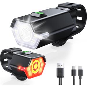 3+6 Modes Bike Lights for Night Riding with Side Light, Rechargeable & IP65 Waterproof Bicycle Light, Bike Headlight and Tail Light Set for Road Mountain Cycling