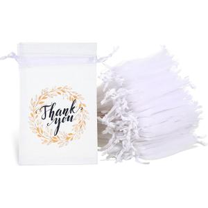 Shappy 100 Pieces Thank You Bags Sheer Organza Bags, Small Jewelry Present Pocket with Drawstring, Mesh Wedding Party Favor Pocket for Sachet, Jewelry, Makeup Organza Favor Bag(4" x 6",White)