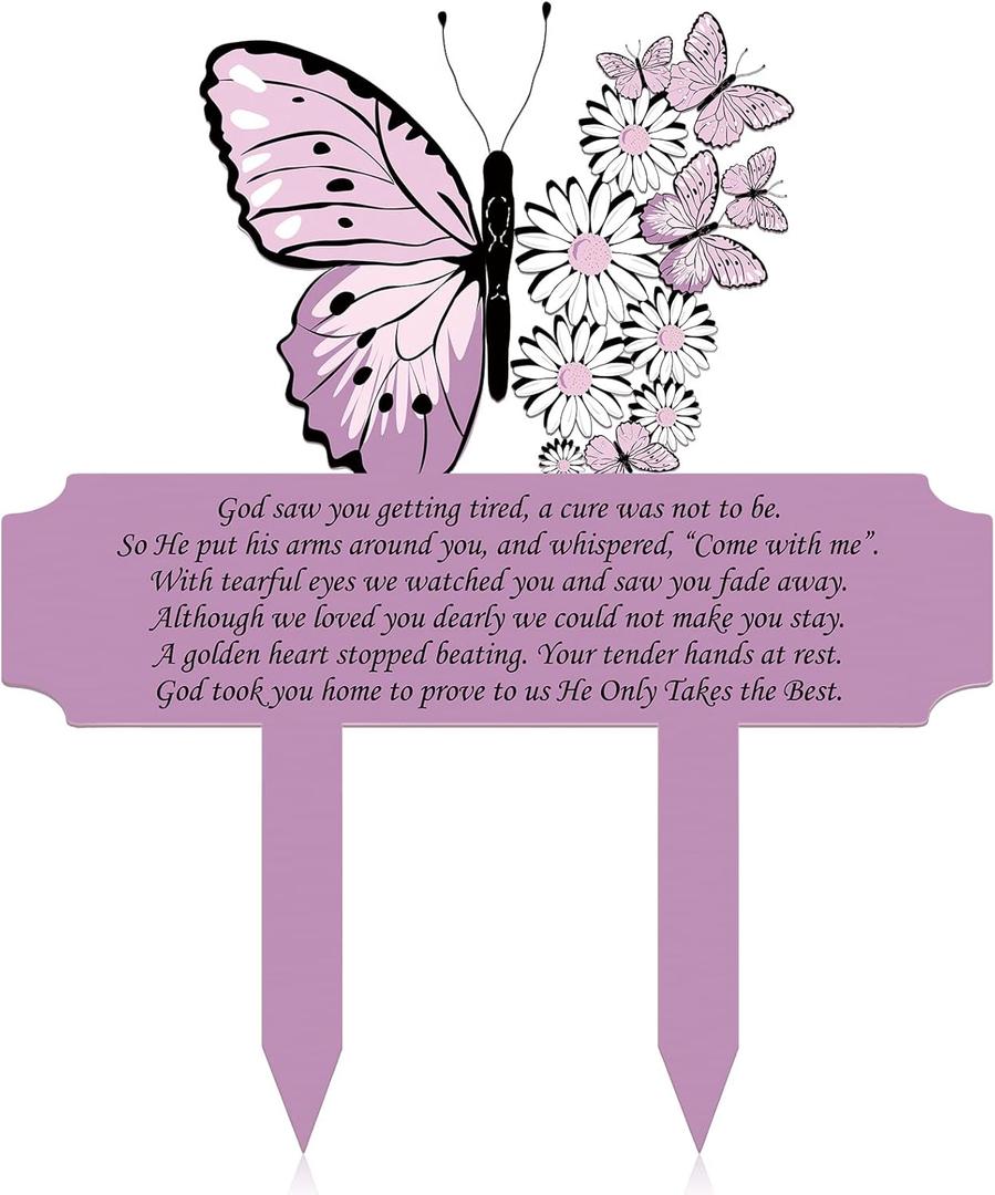 Maitys Memorial Stakes Grave Decorations for Mother's Day Cemetery Grave Plaque Stake Marker Metal Memorial Plaques Sympathy Waterproof Garden Cemetery Decoration Yard Outdoor(Butterfly)