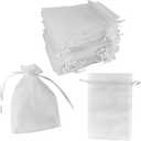 Super Z Outlet 100 Pack 4x6 Inch Mini Sheer Drawstring Organza Transparent Bags Jewelry Sack Pouches for Wedding, Party Decorations, Arts & Crafts Gifts (White)