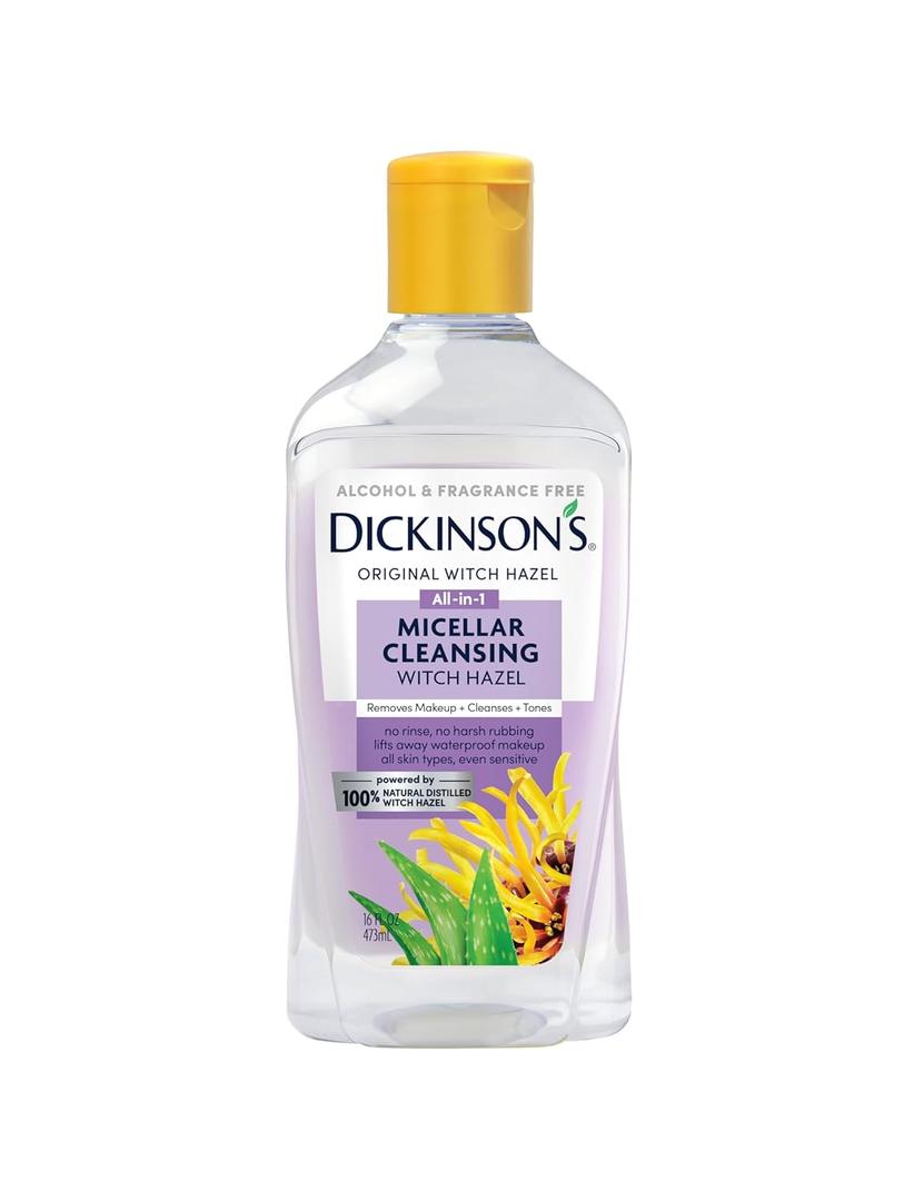 Dickinson's Micellar Cleansing Witch Hazel, An Allin1 Makeup Remover, Pore Refiner, Skin Cleanser and Toner; Alcohol Free with Aloe, for Sensitive Skin, 16oz