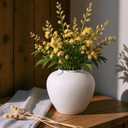 Rustic Matte Ceramic Vase for Home Decor, 7.48 Inch Farmhouse Minimalist White Round Vase for Flowers, Living Room, Kitchen, Table, Entryway, Decorative Pottery Vases for Centerpiece, Bedroom