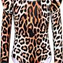 Long Sleeve Leotards for Girls with Ruffle 4D Stretch Ballet Dance Gymnastics Tumbling Wear Size 110 (Black Leopard)