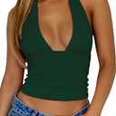 TiulZial Womens Backless Halter Tops Deep V Neck Sexy Crop Tank Top Open Back Sleeveless Slim Fit Y2k Summer Tops (Small, Dark Green)