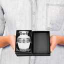 Trupoint Memorials Small Urns for Human Ashes Keepsake, Decorative Mini Cremation Urn for Adult Men & Women, White with Silver Lining