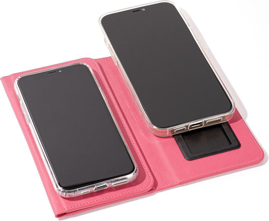 Duo Phone Case for 2 Phones | Multi Purpose Hiquality Leather Cell Phone Case, Cell Phone Wallet | Folding Variation | iPhone, Galaxy, Motorola, etc | (Rose)