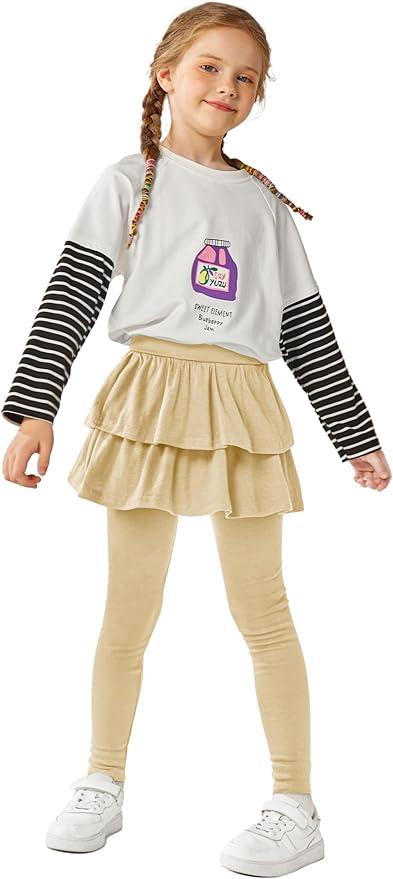 Resinta 3 Pack Girls School Uniform Pants Girls Leggings with Skirt Winter Warm Leggings (9-10 Years)