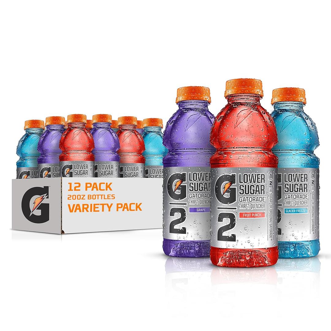 Gatorade G2 Thirst Quencher Sports Drink, Variety Pack, 20oz Bottles, 12 Pack, Electrolytes for Rehydration (EXP 05/03/26)
