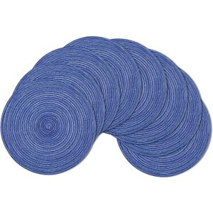 SHACOS Round Braided Placemats Set of 8 Round Table Mats for Dining Tables Washable Fabric Kitchen Table Place Mats (Blue White, 8)