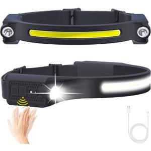 AlpsWolf LED Headlamp Rechargeable, 2 XPE LED and COB LED Head Lamp, Sensor Mode, 260 Wide Beam, IPX4 Waterproof, Rechargeable Headlight for Camping Accessories (2 Pack)