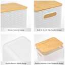 Ohmlove 4 Packs Storage Bins with Bamboo Lids - Plastic Storage Containers with Lids Stackable Storage Box Storages Baskets for Organizing Desktop Closet Playroom Classroom Office, White