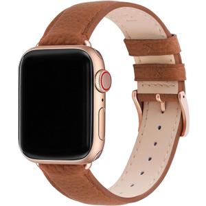 Fullmosa Leather Bands Compatible Apple Watch Band 38mm 40mm 41mm 42mm (S11/10), Dressy Chic iWatch Strap with Case for iWatch for Women (Brown/Rose Gold)