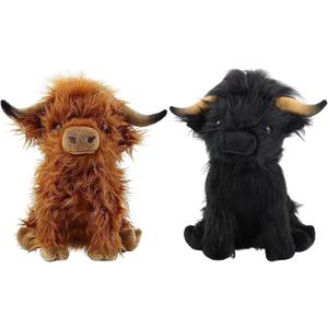 Scottish Highland Cow Plush Toys 11.8inch Soft and Cuddly Plush Stuffed Animals Suitable for Farm Home Decor,Gift for Kids (Brown&Black)