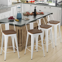 Bar Stools Set of 4 Metal Bar Stool Counter Height Bar Stools White, Modern Bar Chairs with Back and Wooden Seat 30" Bar Stool Counter Height