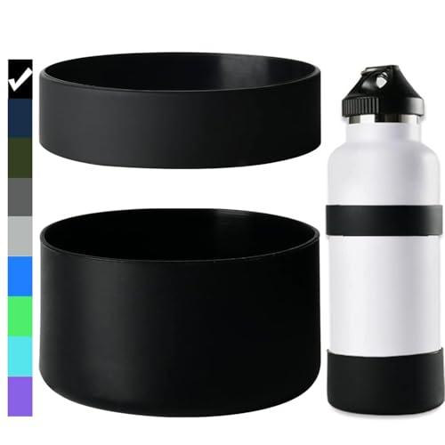 Miracredo 2 PCS Silicone Water Bottle Boot for Hydro Flask Boot, Anti-Slip Bottom Cover with Ring, Boot For Iron Flask, 12oz to 24 oz, Black