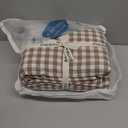 MooMee Gingham Sheet Set 100% Washed Cotton Linen Like Textured Breathable Soft w/Fully Elasticized 16-19" Deep Pocket (Classic Gingham Brown, King)