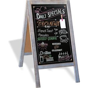 Ilyapa Wooden A-Frame Sign with Eraser & Chalk - 40 x 20 Inches Magnetic Sidewalk Chalkboard Grey Menu Display for Restaurant, Business or Wedding