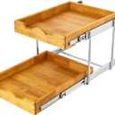 DINDON 2 Tier Pull Out Cabinet Organizer (17" W x 21" D) Wood And Metal Double Tier Slide Out Wood Drawer Under Cabinet Storage And Organization