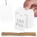 PH PERKHOMY 180 Pcs Gift Tags with String Attached Kraft Paper Blank for Price Tag Gift Bag Hang Tags Box Labeling Clothes Craft Wedding Christmas Presents Halloween (White 180pcs)