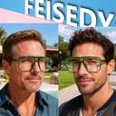 FEISEDY Blue Light Blocking Glasses Fake Nerd Clear Square Computer Lightweight Pilot Glasses Frame Oversized B2866