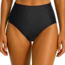 Tempt Me Womens High Cut High Waisted Bikini Bottoms Tummy Control Bathing Suit Bottoms Swim Bottom Swimsuit Bottom (X-Large, Black)