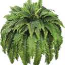 Large Artificial Ferns for Outdoor 96 Fronds Fake Boston Fern Faux Ferns Plant Silk Greenery for Indoors Home Garden Porch Windowsill Decor (1 Stem)
