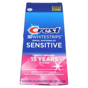 Crest 3D Whitestrips Sensitive At-Home Teeth Whitening Kit, 18 Treatments, Gently Removes 15 Years of Stains, Crest Whitestrips, Teeth Whitening Kit Crest 3D Whitestrips Sensitive At-Home Teeth Whitening Kit, 18 Treatments, Gently Removes 15 Years of Stains, Crest Whitestrips, Teeth Whitening Kit