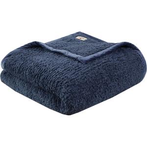 Woolrich Burlington Berber Blanket Super Soft, Cozy Lightweight Cover with Luxrurious Velvet Binding, Modern Trendy All Season Bedspread Bedding-Set, King: 108x90, Navy