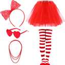 5Pcs/Set Women Tutu Costume Accessories Set 4 Layered Tulle Tutu Skirt Bow Headband Sets for Women Party Supplies