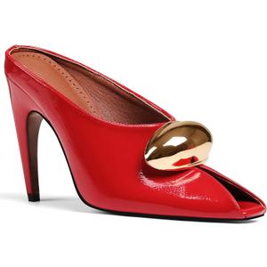 Oiamenne Stiletto Heels for Women Peep Toe Heeled Mules Sandals Pointed Toe Pumps High Heeled Sandals for Women Comfortable Casual Wedding Office Dating Dress Shoes (9.5, Patent Red)