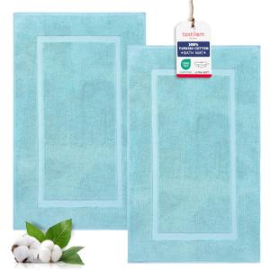 TEXTILOM Luxury 2 Pack Banded Cotton Bath Mats for Bathroom Floor [ Hotel, Spa, Tub, Shower Bath Mat Floor Towel Set ], Machine Washable & Soft & Absorbent & Quick Dry (20''x34'')- Aqua