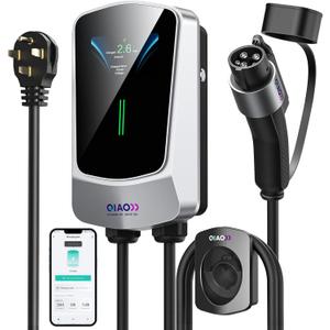 QIAO Level 2 EV Charger, Up to 40A Electric Car Charger, Wi-Fi Bluetooth APP Enabled EVSE, 4.3in Display, 25ft Cable, NEMA 14-50 Plug Charge Station Compatible with All SAE J1772 EV Models White | 4.3in Display, 25ft Cable, NEMA 14-50 Plug Charge Station Compatible with All SAE J1772 EV Models White