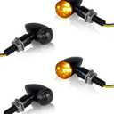 NTHREEAUTO Bullet Motorcycle Turn Signals, Smoked Lens Metal Turn Signal Lights for Cafe Racer Cruiser Compatible with Harley Honda Yamaha Kawasaki, Black Housing - 4Pcs