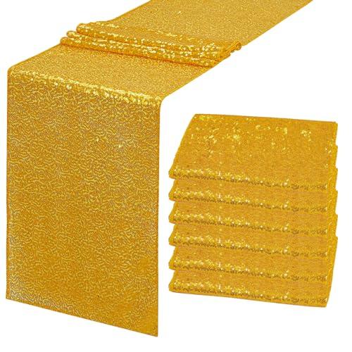 5  Pack Gold Sequin Table Runner 12" x 72" Sparkle Table Runner for Baby Bridal Shower Wedding Birthday Party Table Decor (Gold)