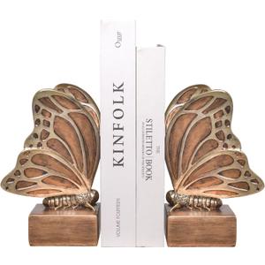 Vintage Brown Butterfly Bookends,Resin Book Ends for Shelves,Heavy Duty Decorative Bookends,Creative Book Stopper Holder Decor for Desk Home Office,Shelf Decoration,Gifts for Mother's Day