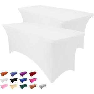 2 Pack 6FT Table Cloth for Rectangle Tables - White Tablecloth Rectangular Fitted Stretch Spandex Table Covers 6 ft for Birthday, Cocktail, Wedding, Banquet Spring Outdoor Party