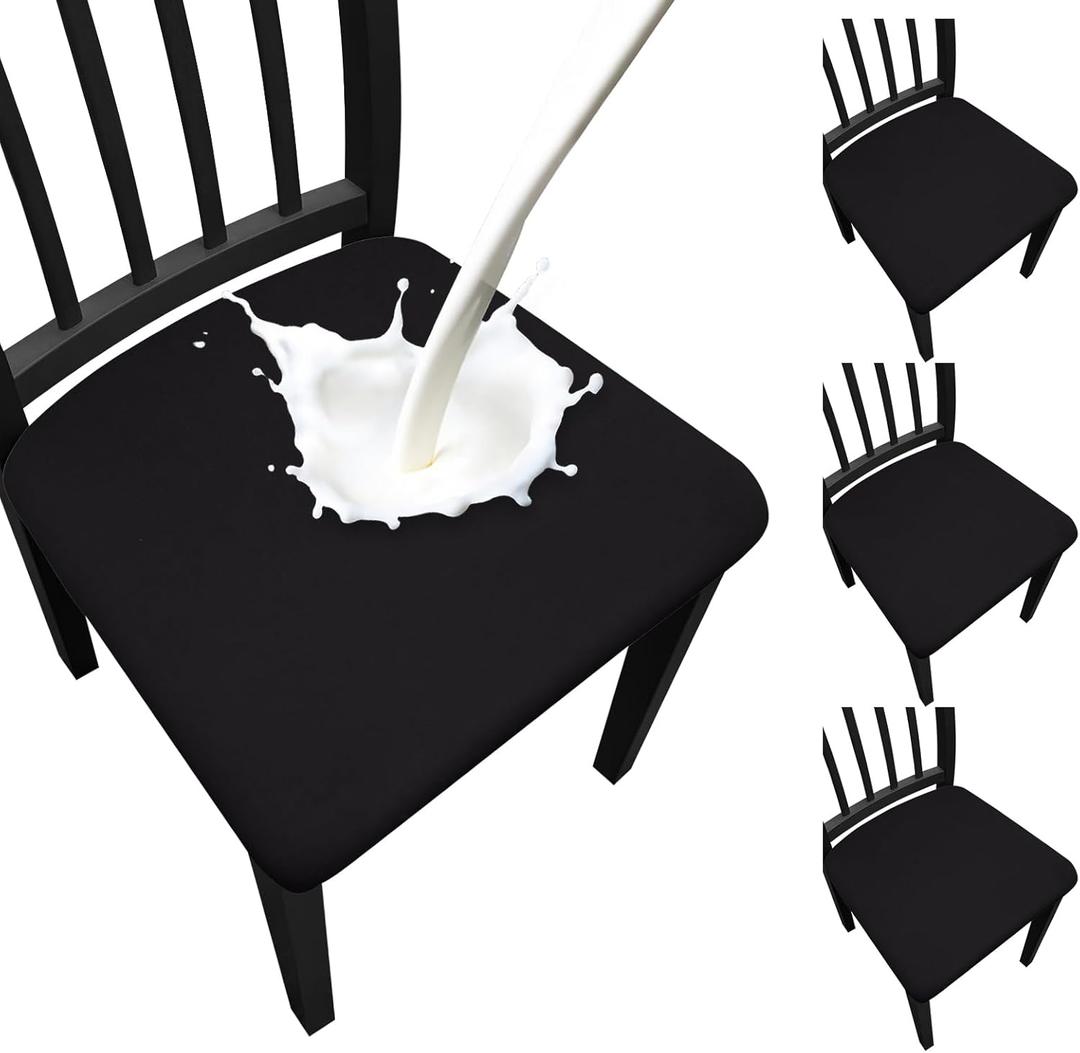 Waterproof Dining Chair Seat Covers Set of 4, Stretch Removable Dining Room Seat Covers for Dining Chairs, Kitchen, Hotel, Party (.Black)